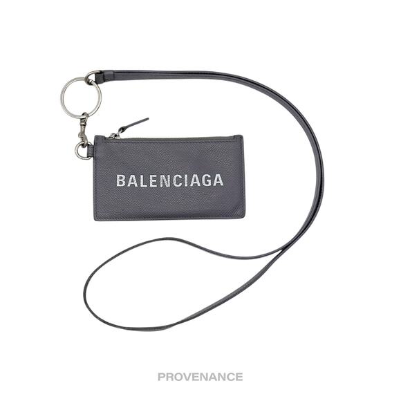 🔴 Balenciaga Logo Neck Lanyard Zip Card Wallet - Gray - Picture 2 of 10
